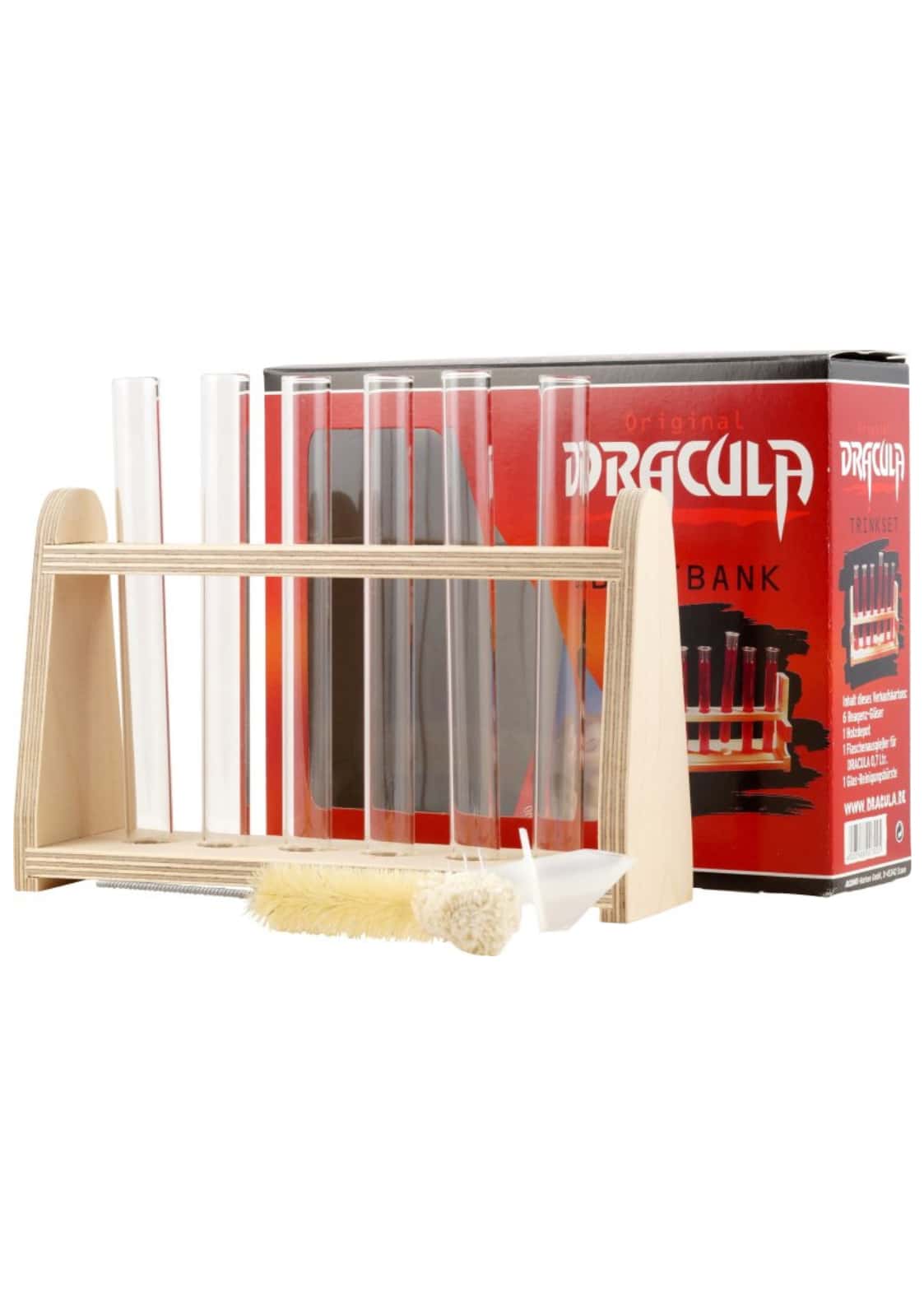 Holzständer mit sechs klaren glasröhrchen für dracula blutbank test tube spirituosen sammlung